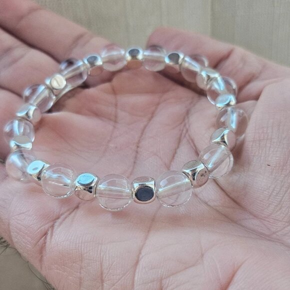 Fashion Bracelet Stretched Wrist Band Clear/Silver Tone Bracelet Adjustable New - Picture 2 of 11